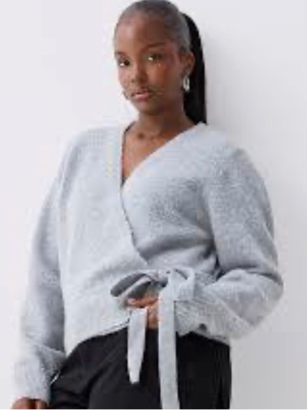 Halston Lara Wrap Gray Ballerina Style Cashmere Blend Cardigan W/Tie NWT (M)